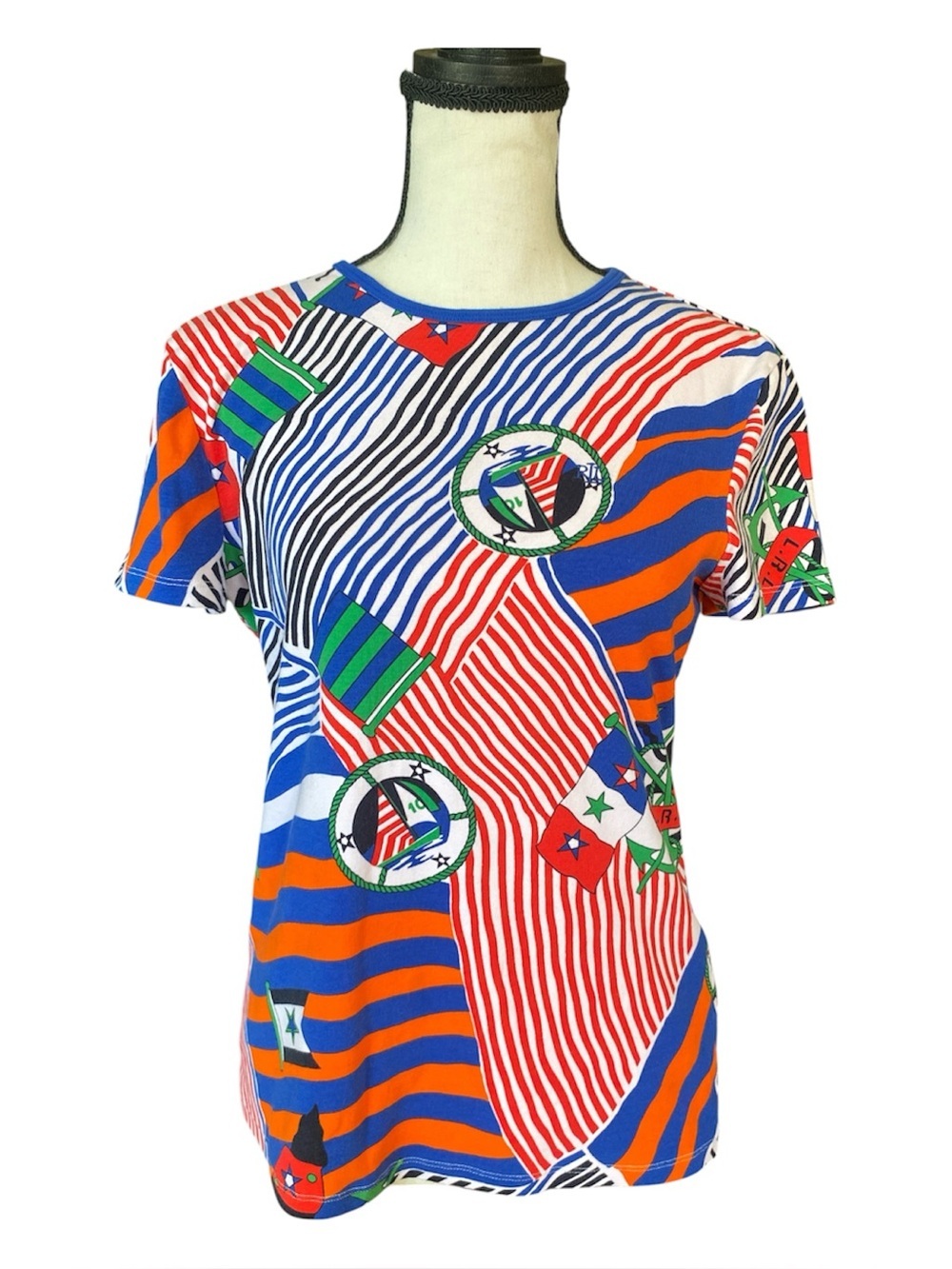 Lauren Ralph Lauren Nautical Print Stretch Tee Medium Coastal Sailboat